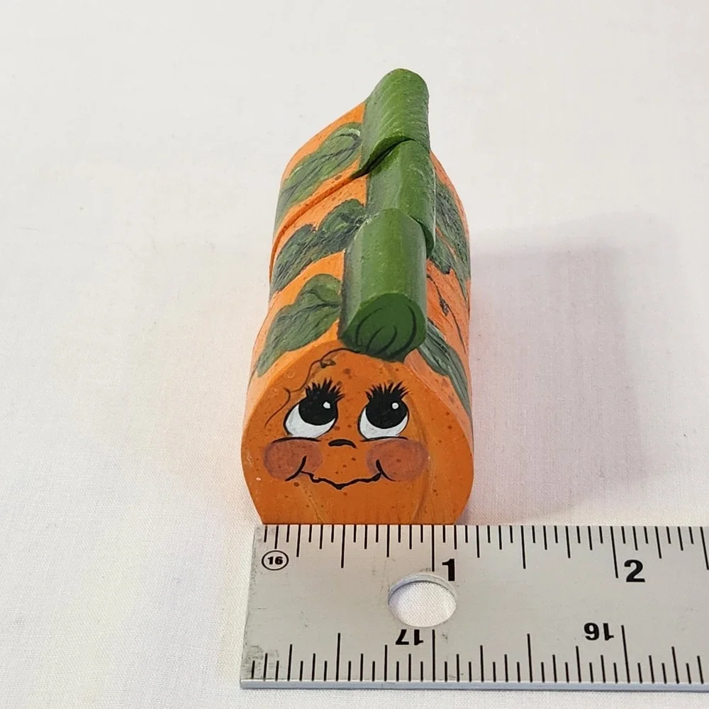 Trio of Tiny Hand Painted Wood Pumpkin Figurines Set of 3 Fall Decor‎